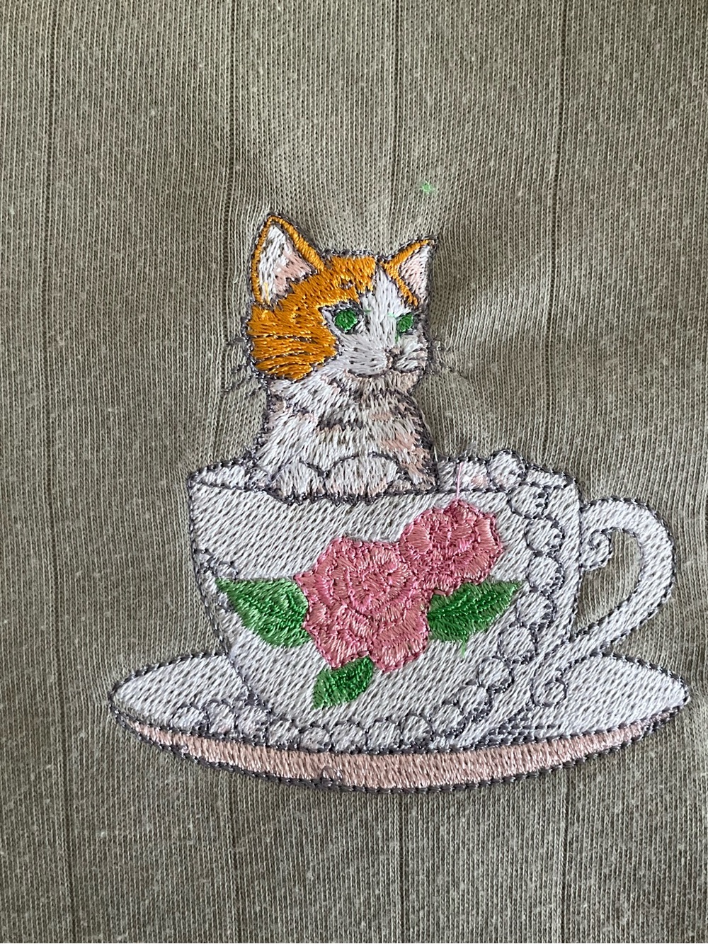 Cute Orange & White Cat Embroidered Teacup Patch for Cats